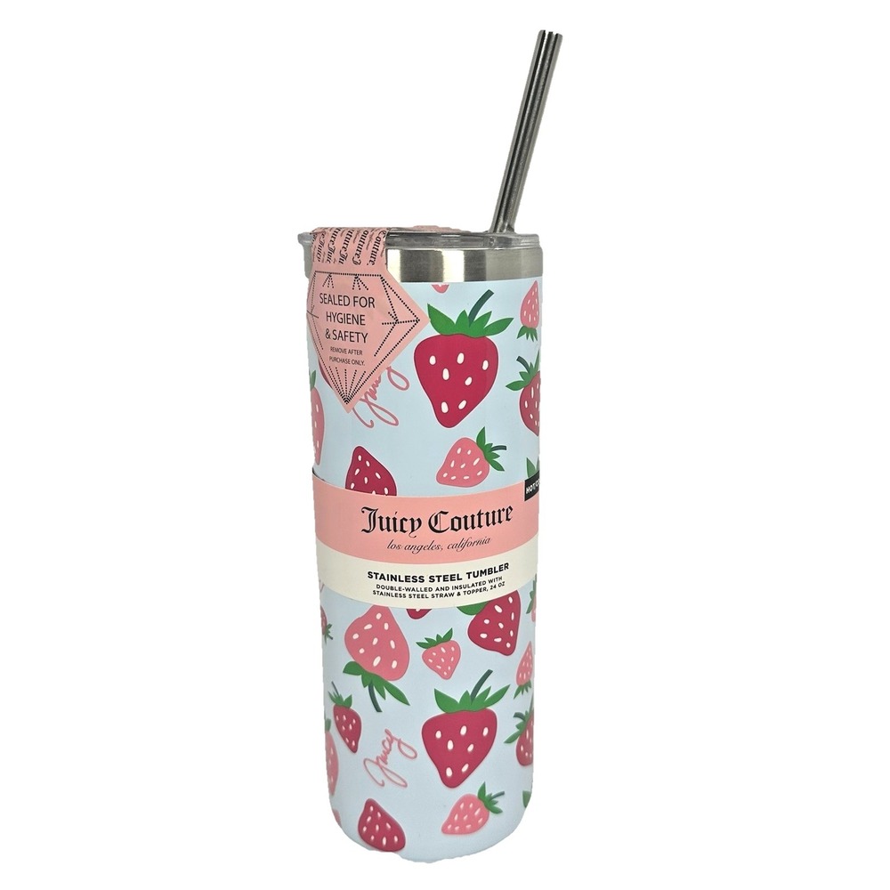 Juicy Couture Strawberry Tumbler 24 oz Stainless Steel Insulated Cup w Straw